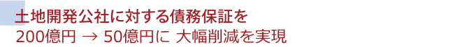 土地開発公社に対する債務保証額（200億円から50億円に）大幅削減を実現