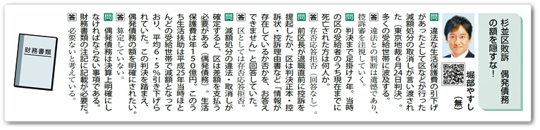 杉並区敗訴　偶発債務の額を隠すな！／杉並区議会議員（無所属）堀部やすし