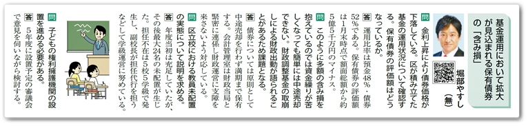 基金運用において拡大が見込まれる保有債券の「含み損」／杉並区議会議員（無所属）堀部やすし